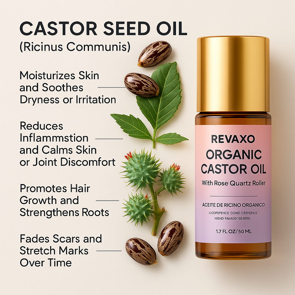 Organic Castor Oil with Rose Quartz Roller