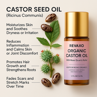 Organic Castor Oil with Rose Quartz Roller